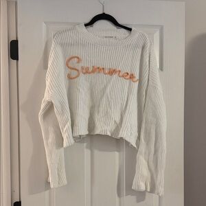 moon & madison White Cropped Knit Sweater with Orange 'Summer' Script